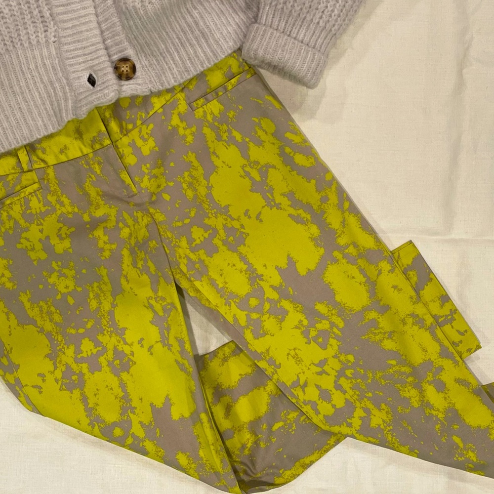 Neon Yellow Printed Ankle Pants